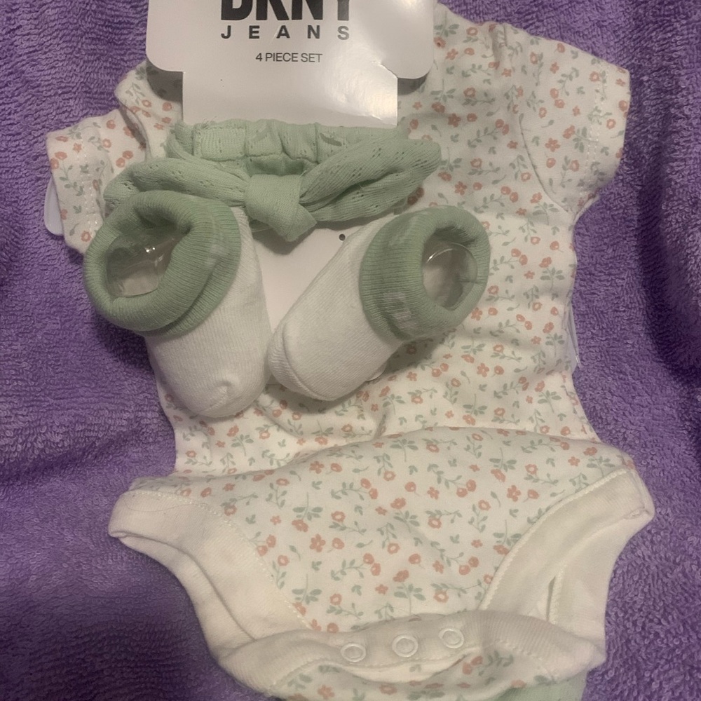 DKNY Floral Baby Bodysuit Set with Accessories